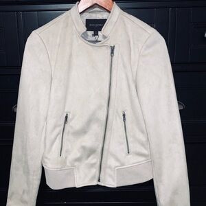 Banana Republic Cream Tan Faux Suede Moto Jacket Large